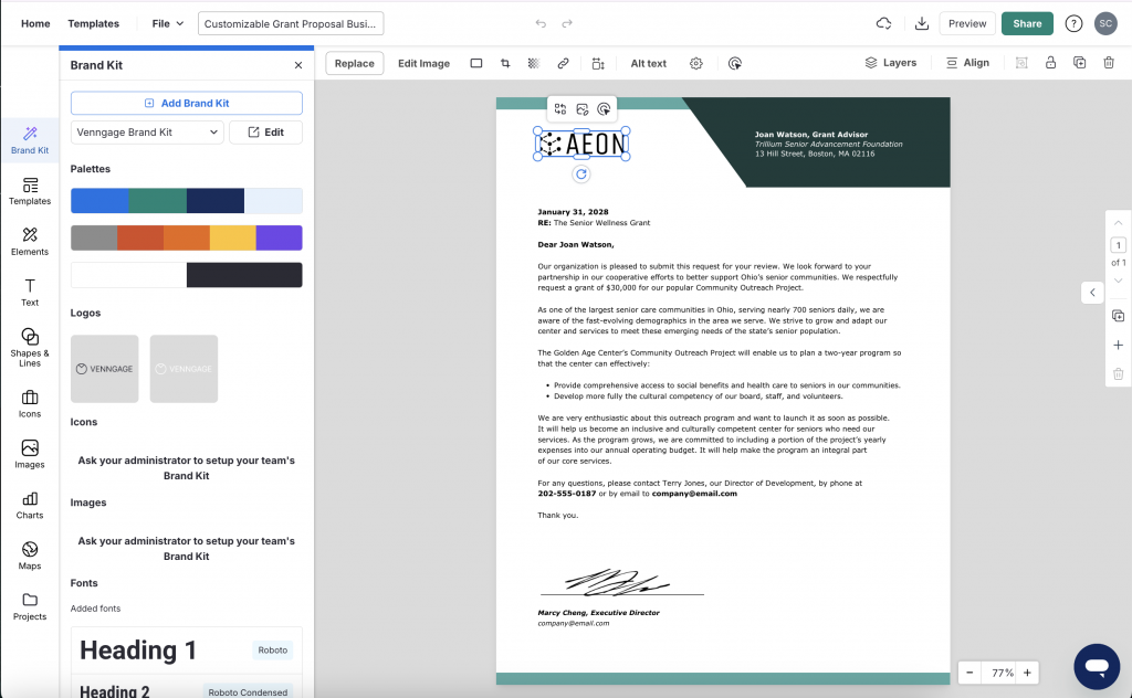 Customize letterhead templates in Venngage